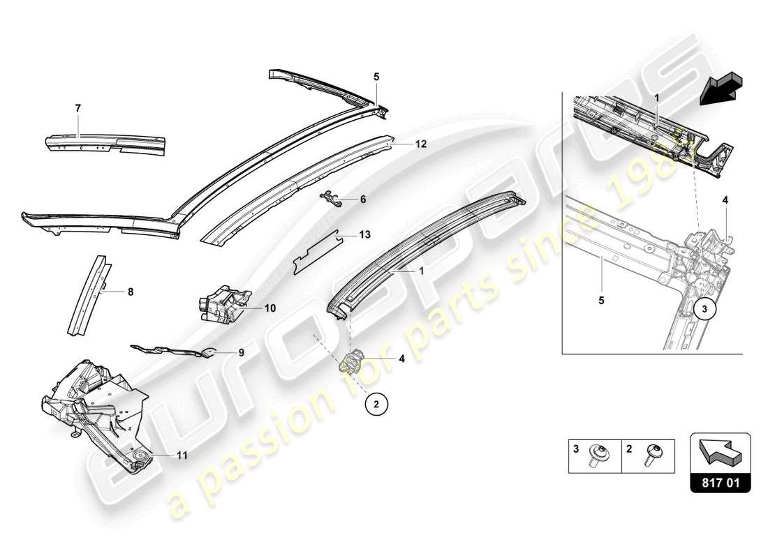 lamborghini 2023 (evo spyder 2wd) klappfenster - ersatzteildiagramm