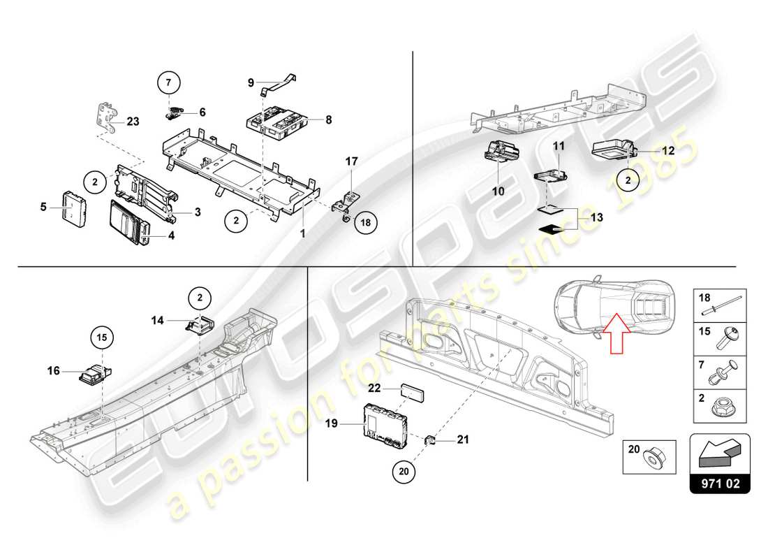 lamborghini evo coupe (2022) steuereinheit teilediagramm