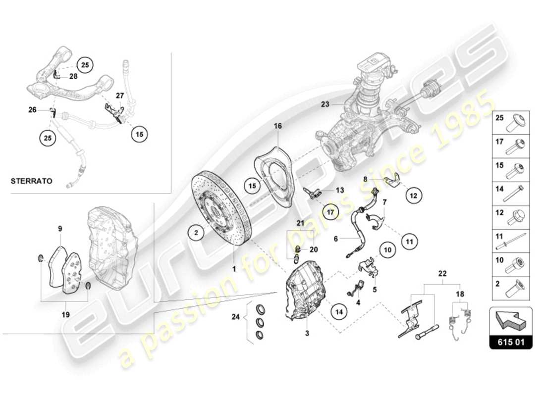 lamborghini 2023 (tecnica) keramik-bremsscheibe vorne ersatzteildiagramm