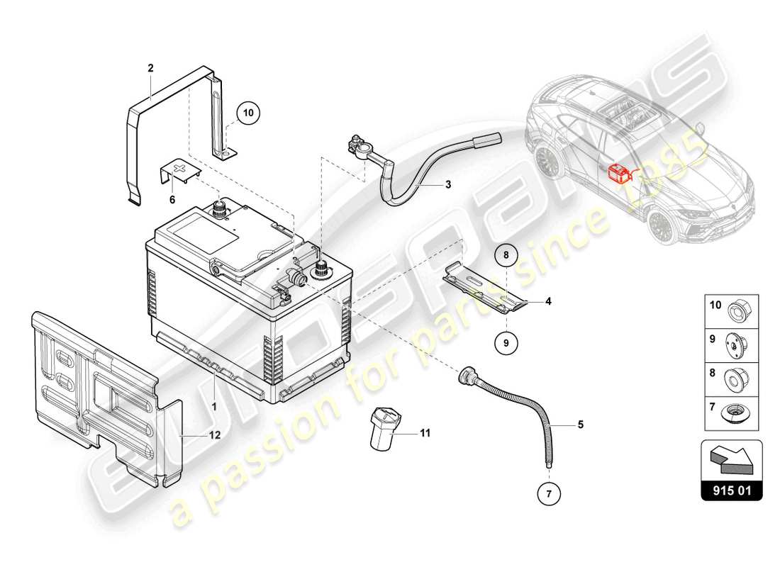 lamborghini urus performante (2024) batterie teilediagramm
