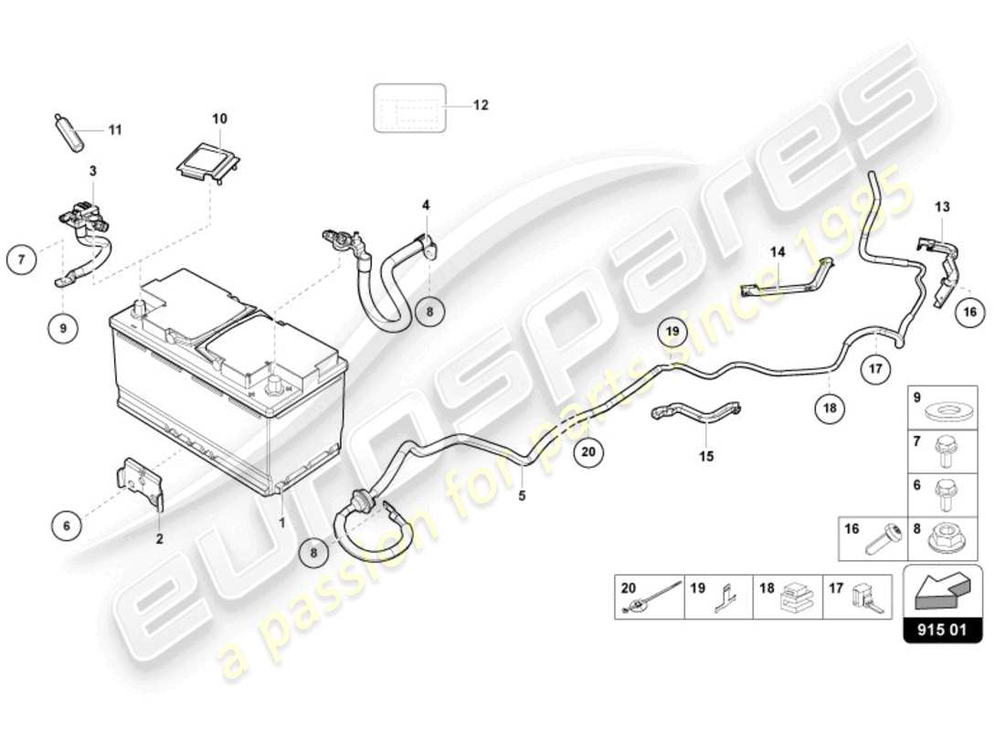 lamborghini evo spyder (2024) batterie teilediagramm