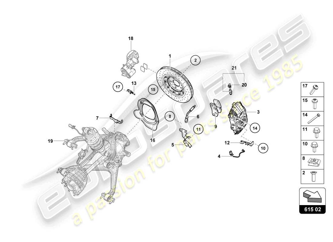 lamborghini evo coupe (2022) keramik-bremsscheibe hinten ersatzteildiagramm