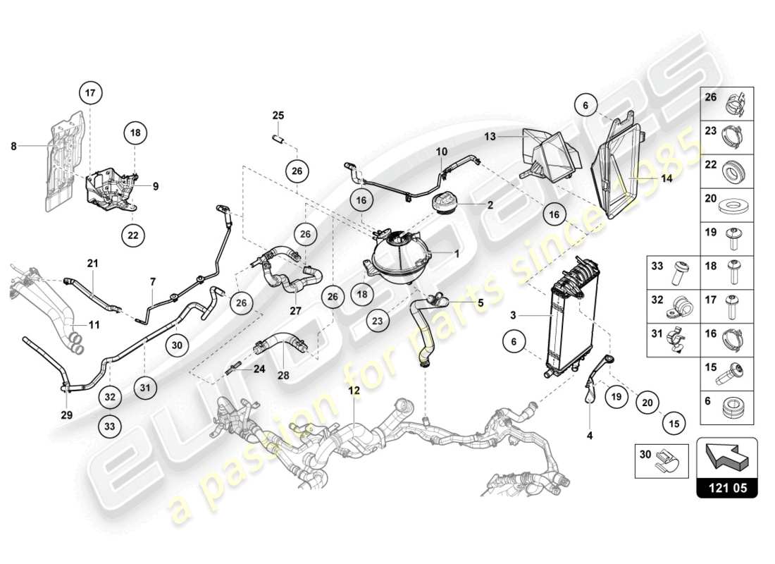 lamborghini evo spyder (2022) kühler für kühlmittel ersatzteildiagramm