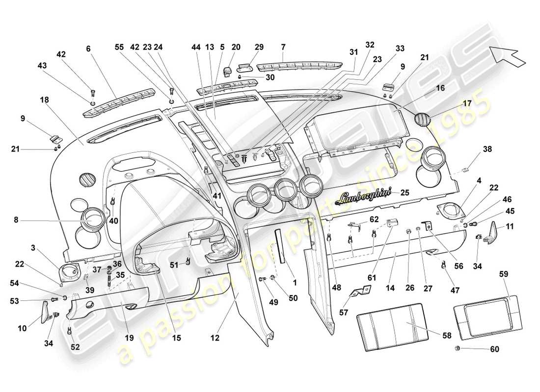 lamborghini lp560-4 coupe (2009) dashboard-ersatzteildiagramm