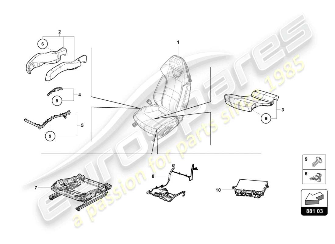 lamborghini evo coupe 2wd (2023) sitzbox-ersatzteildiagramm