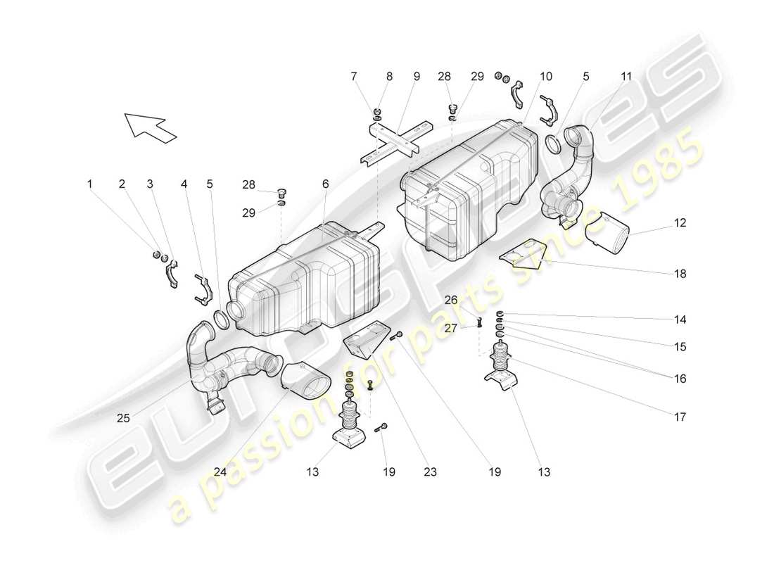 lamborghini gallardo coupe (2004) hinterer schalldämpfer ersatzteildiagramm