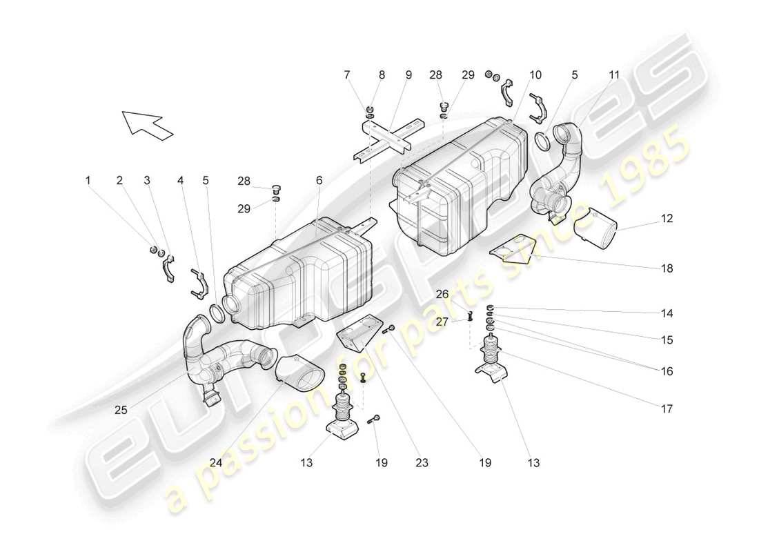 lamborghini gallardo coupe (2004) hinterer schalldämpfer teilediagramm