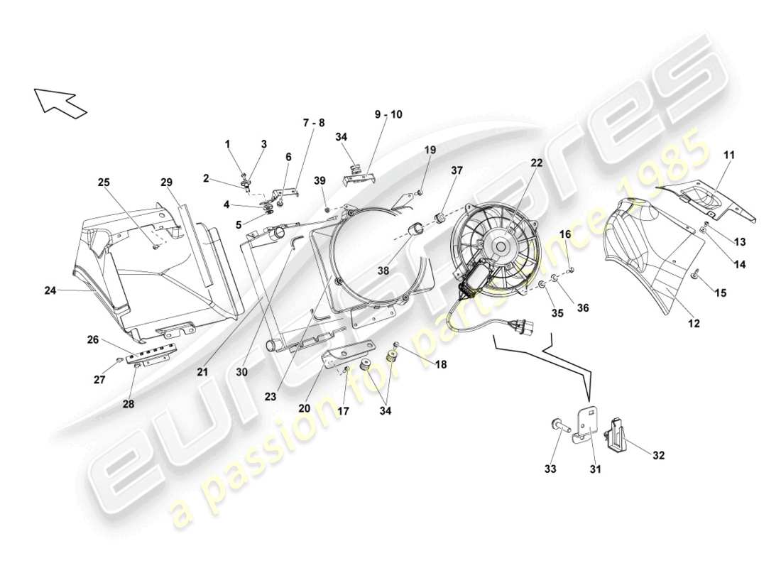lamborghini lp560-4 spider (2009) kühler für kühlmittel ersatzteildiagramm