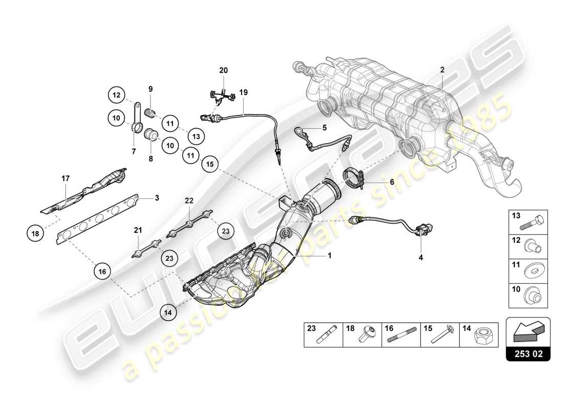 lamborghini evo coupe (2022) auspuffkrümmer ersatzteildiagramm