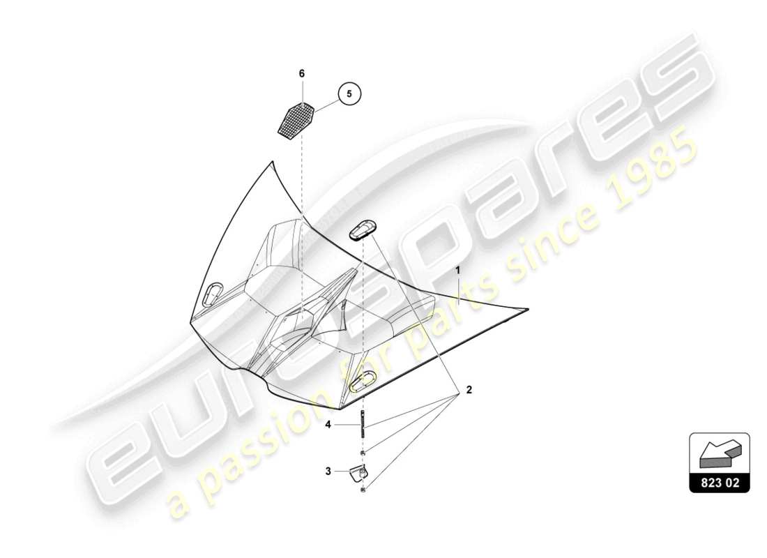 lamborghini super trofeo evo (2018) teilediagramm der vorderen motorhaube
