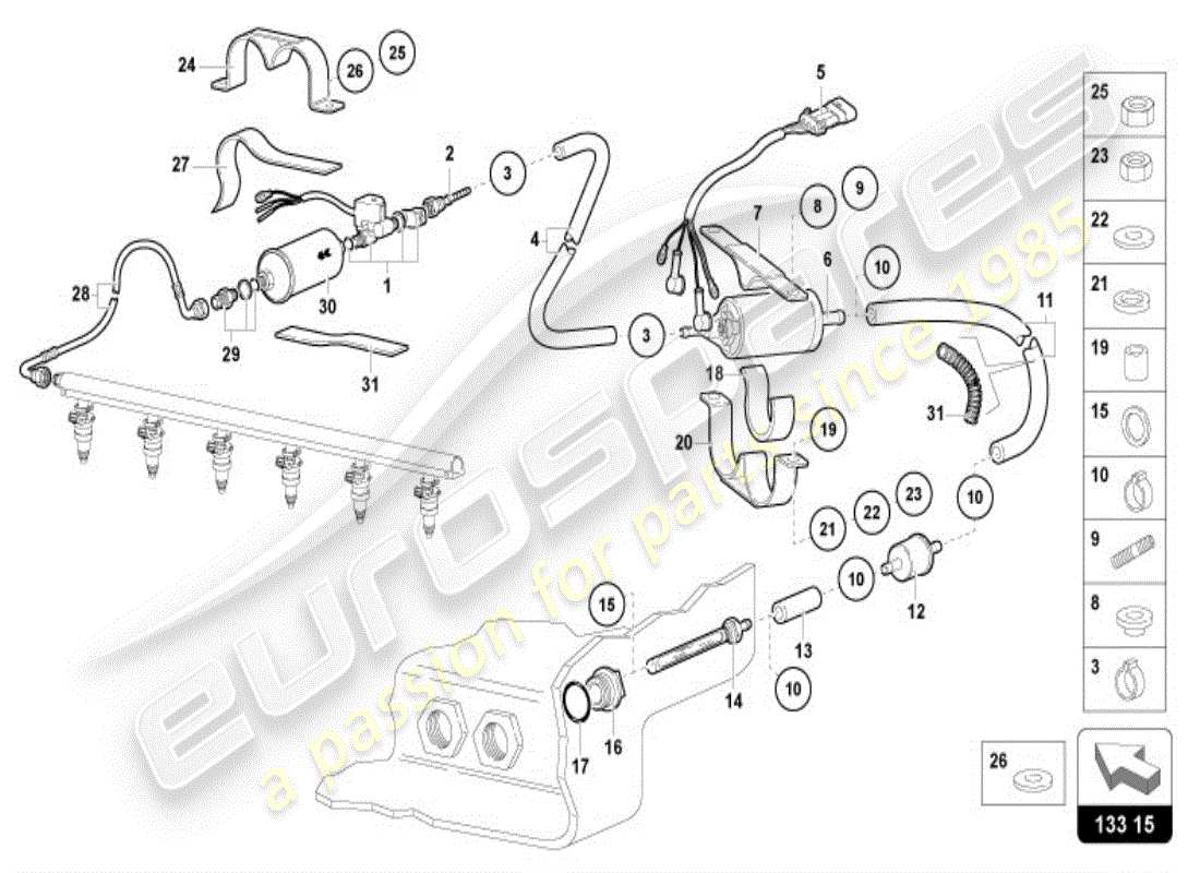 lamborghini diablo vt (1999) teilediagramm des kraftstoffversorgungssystems