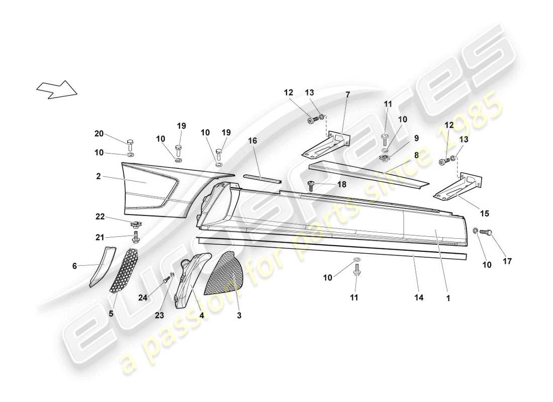 lamborghini lp640 coupe (2010) seitenträger rechts ersatzteildiagramm