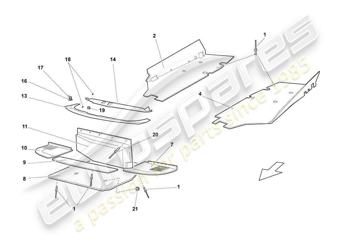 lamborghini lp640 coupe (2010) hitzeschild für bodenblech ersatzteildiagramm