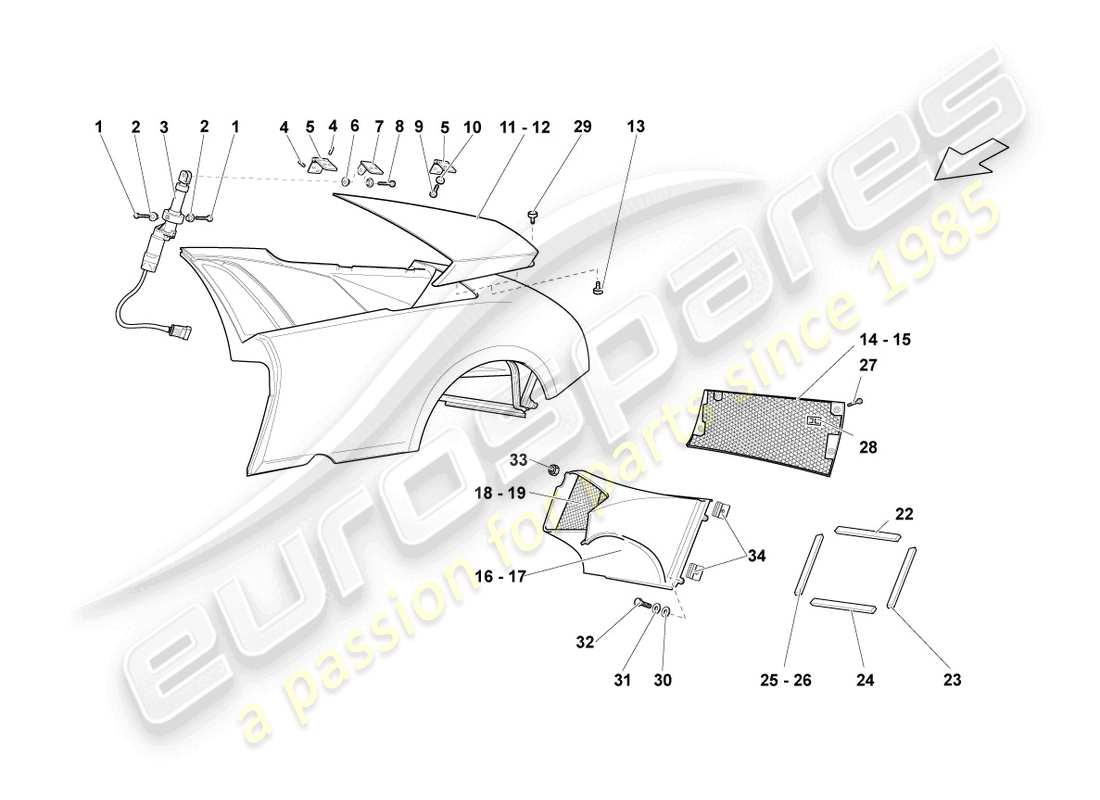 lamborghini lp640 coupe (2009) seitenverkleidung teilediagramm