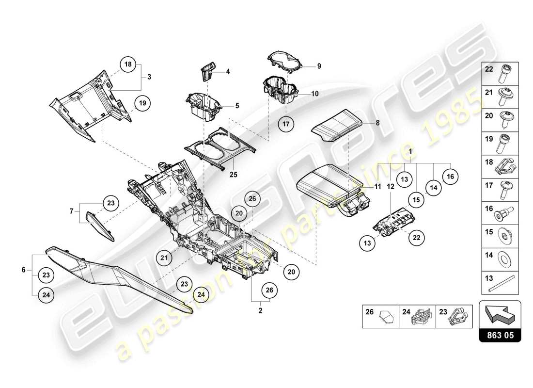 lamborghini urus (2019) tunnel oben mitte ersatzteildiagramm