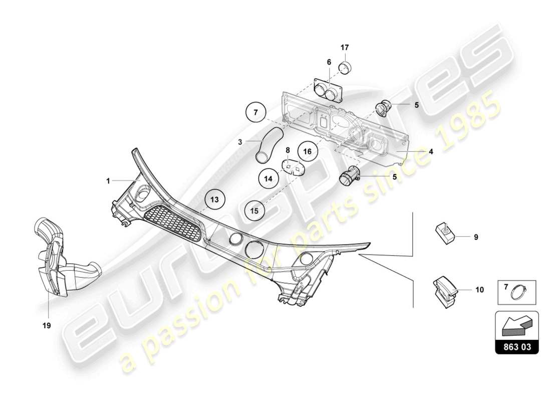 lamborghini super trofeo (2015) plenum-plattenabdeckung ersatzteildiagramm