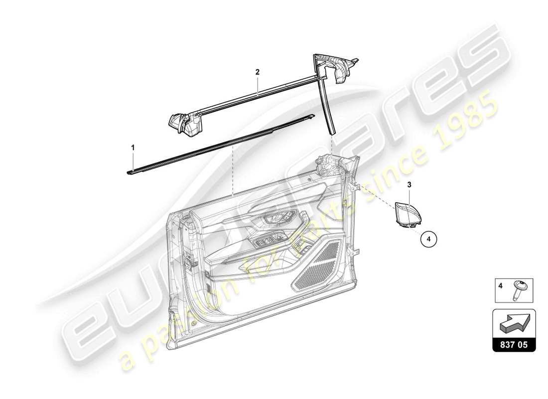 lamborghini urus (2019) dichtung für türscheibe vorne ersatzteildiagramm