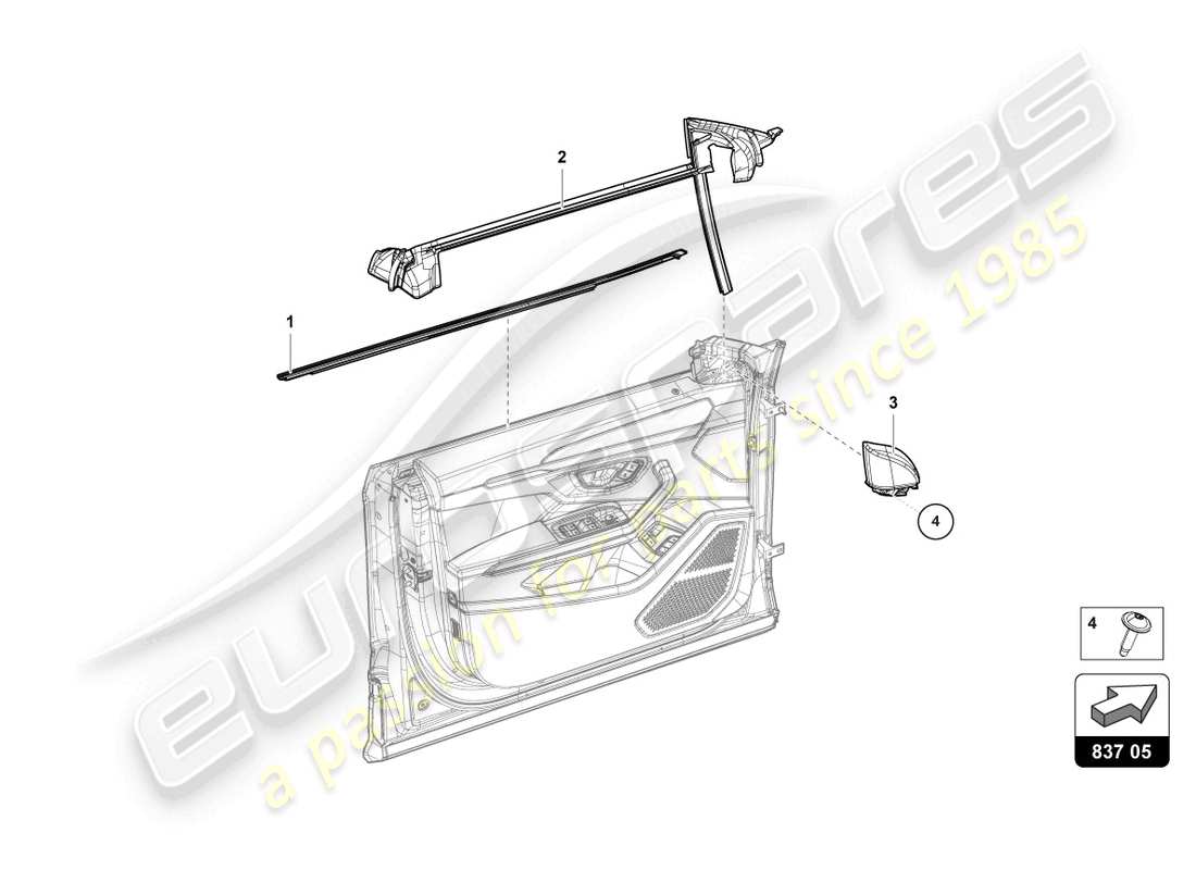 lamborghini urus (2019) dichtung für türfenster vorne teilediagramm