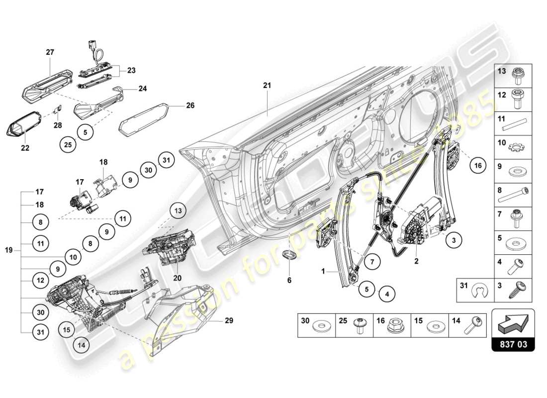 lamborghini 2022 (lp770-4 svj roadster) fahrer- und beifahrertür teilediagramm