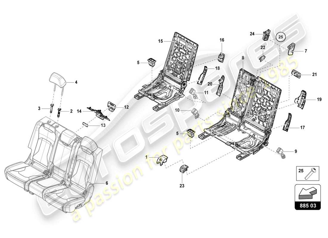 lamborghini urus (2019) sitzbank (3-seater) teilediagramm