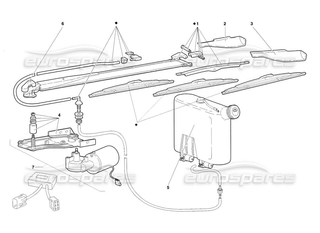 lamborghini diablo sv (1998) scheibenwischer und scheinwerferwaschanlage (gültig für gb – november 1998) teilediagramm
