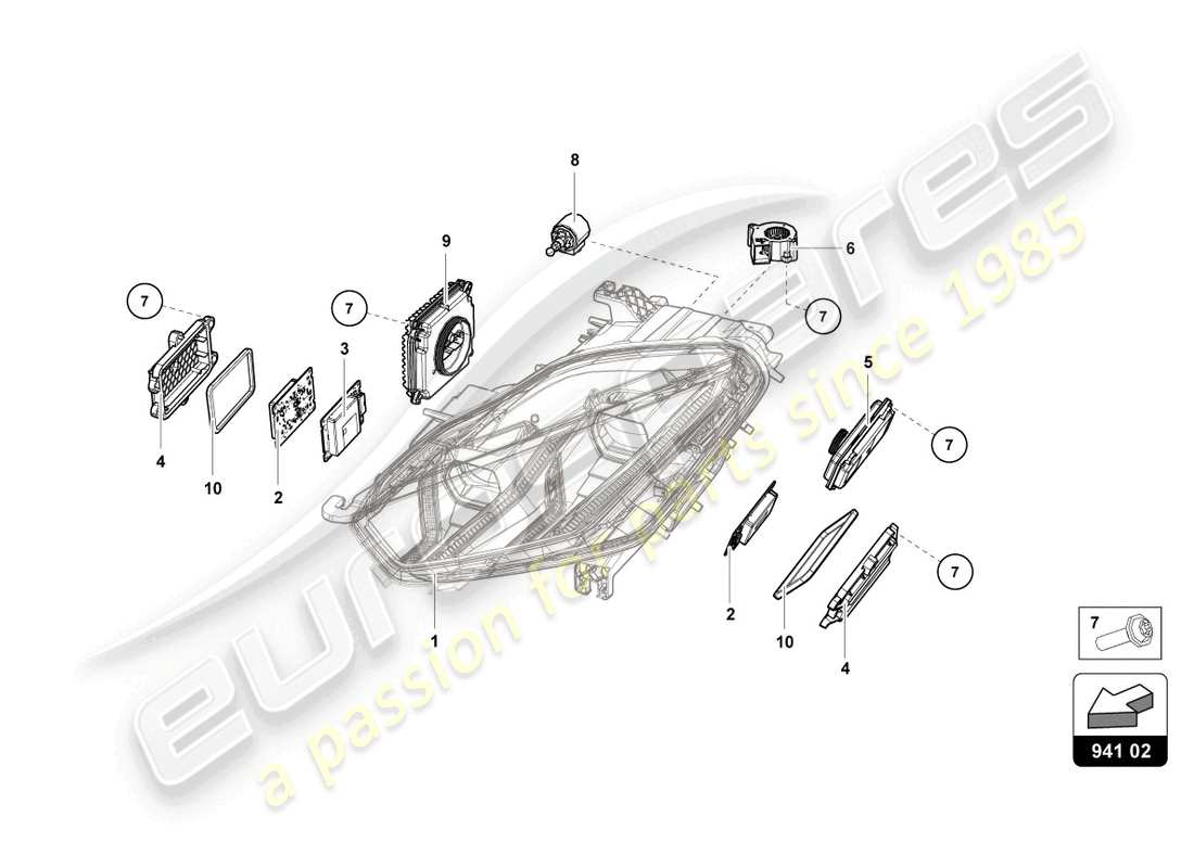 lamborghini evo coupe (2022) beleuchtungssystem vorne teilediagramm