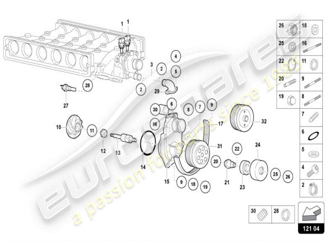 lamborghini diablo vt (1995) kühlmittelpumpe - ersatzteildiagramm
