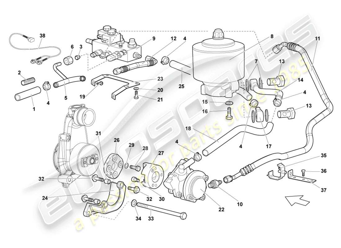 lamborghini lp670-4 sv (2010) hydrauliksystem und flüssigkeitsbehälter mit anschlussstücken ersatzteildiagramm