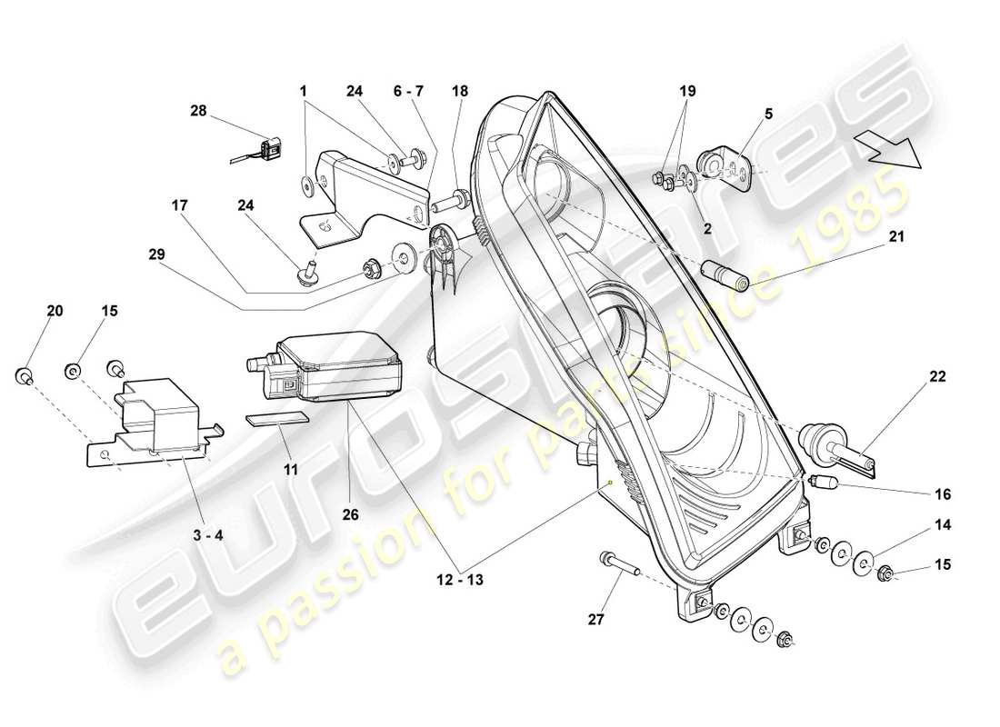 lamborghini gallardo spyder (2008) gasentladungsscheinwerfer - ersatzteildiagramm
