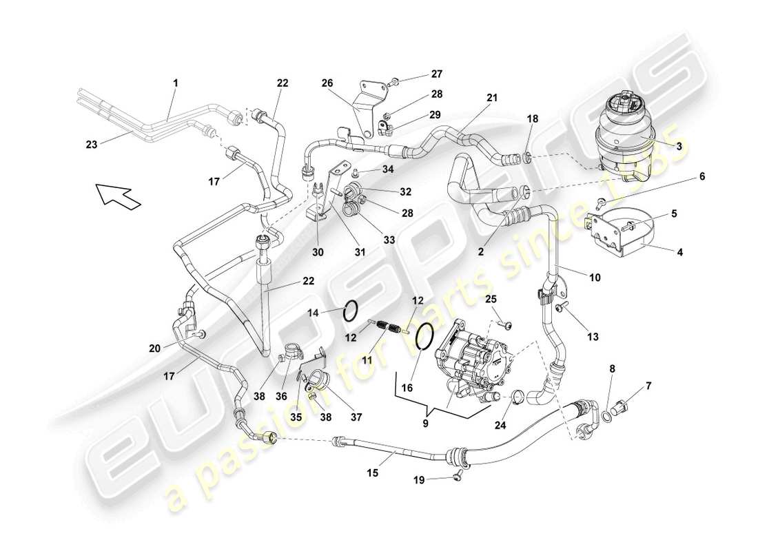 lamborghini lp560-4 spider (2013) hydrauliksystem für lenksystem teilediagramm