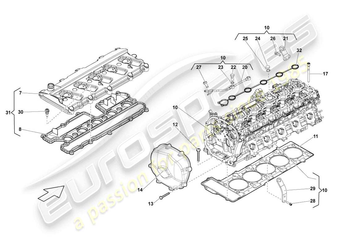 lamborghini lp570-4 spyder performante (2012) komplette zylinderkopfzylinder 1-5 ersatzteildiagramm