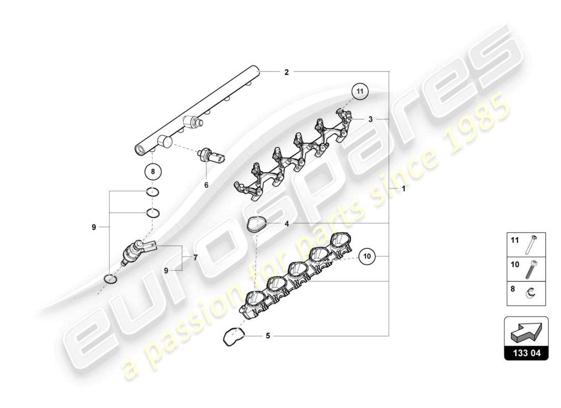 lamborghini evo coupe (2022) einspritzventil teilediagramm