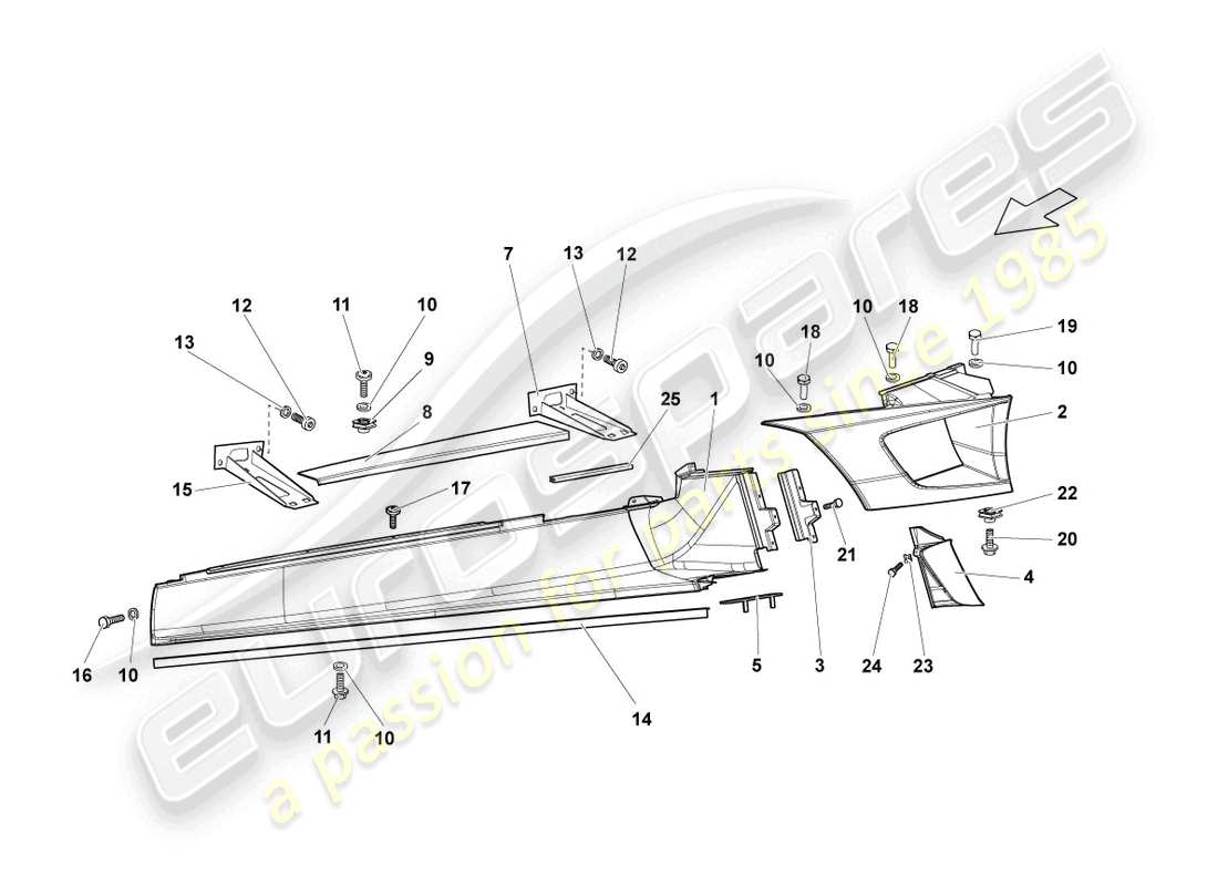 lamborghini lp640 roadster (2007) seitenträger links ersatzteil-diagramm