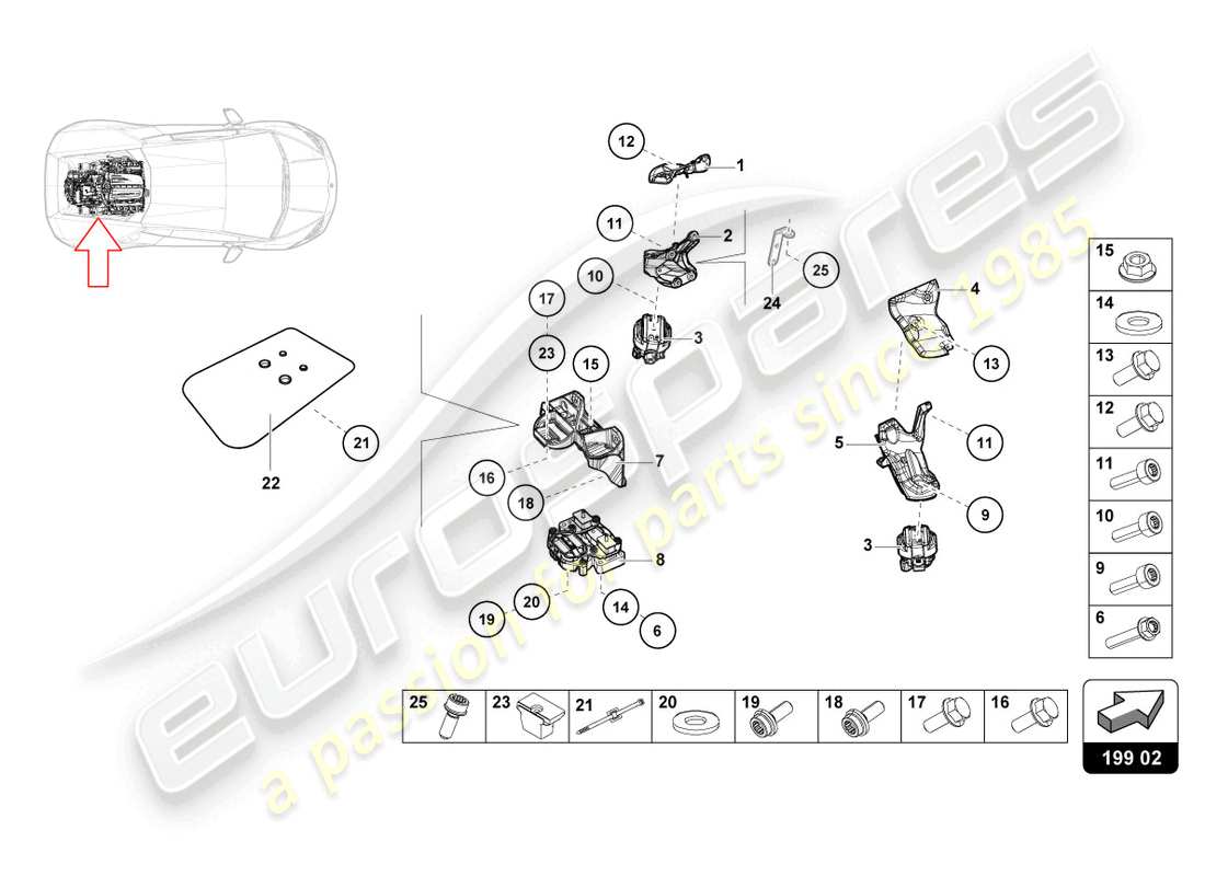 lamborghini evo spyder (2024) befestigungsteile für motor teilediagramm