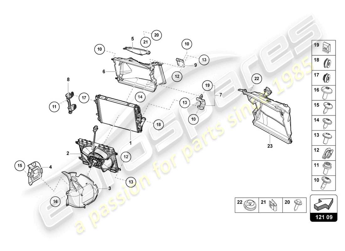 lamborghini evo spyder (2024) kühler für kühlmittel vorne ersatzteildiagramm