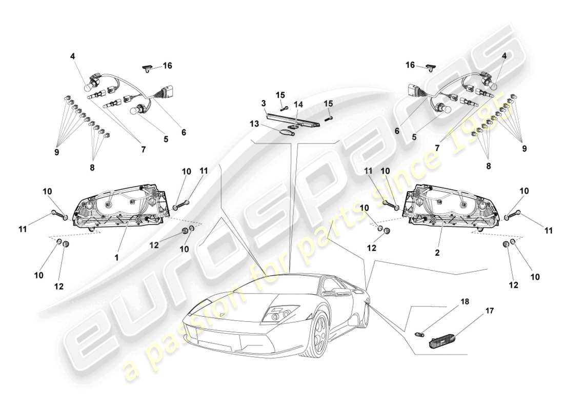 lamborghini lp640 roadster (2007) rücklicht ersatzteildiagramm