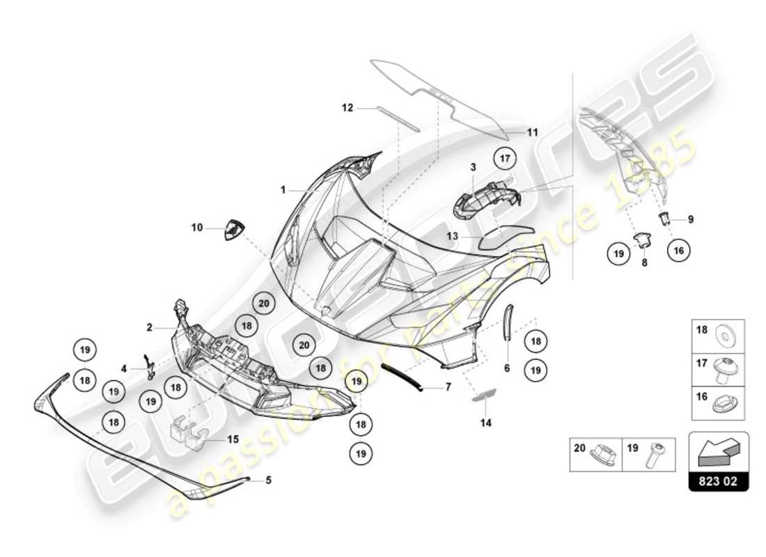 lamborghini sto (2023) motorhaube vorne - ersatzteildiagramm
