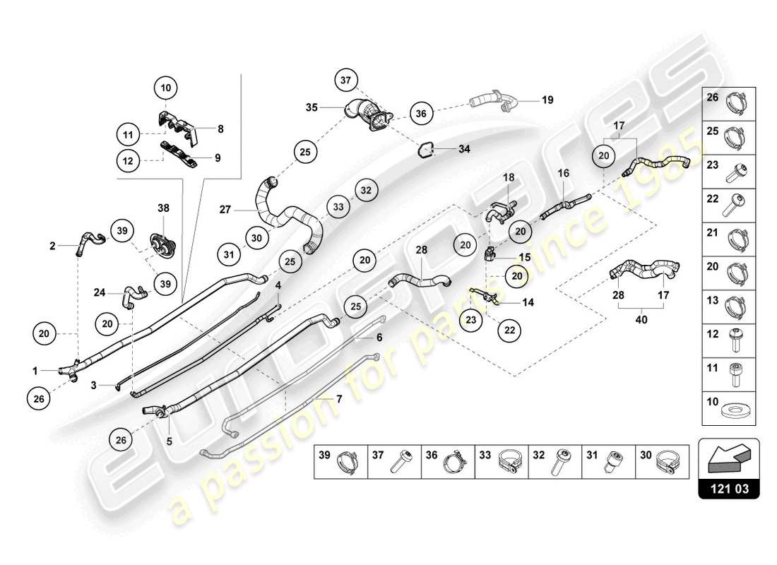 lamborghini evo coupe (2023) kühlmittelschläuche und -leitungen center ersatzteildiagramm