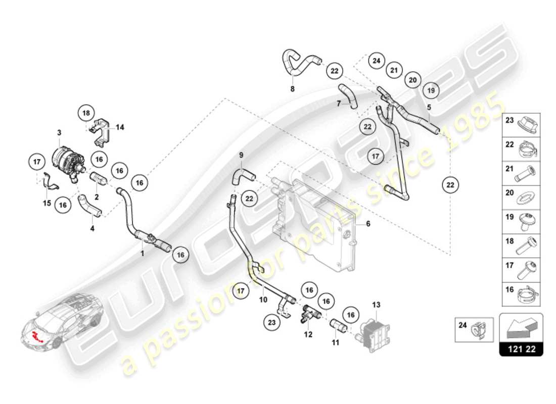 lamborghini revuelto coupe (2024) kühlmittelkühlsystem - hochspannungskühlung teilediagramm
