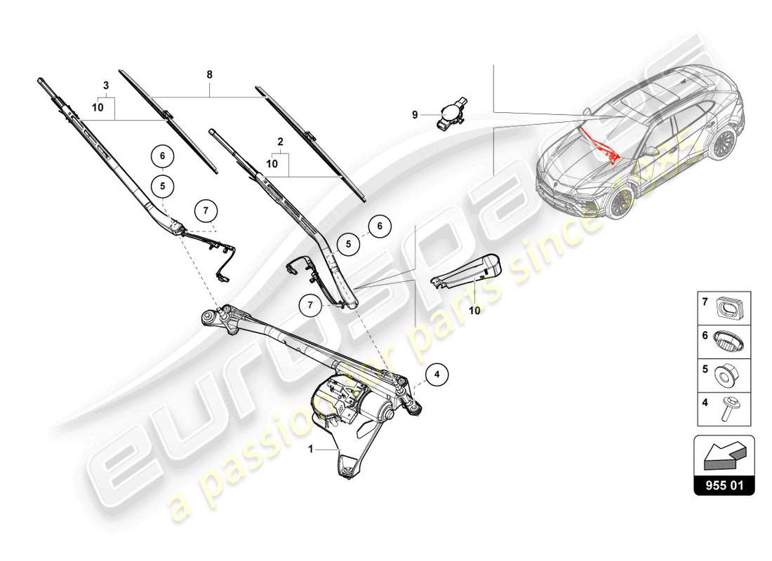 lamborghini urus s (2023) scheibenwischer-ersatzteildiagramm