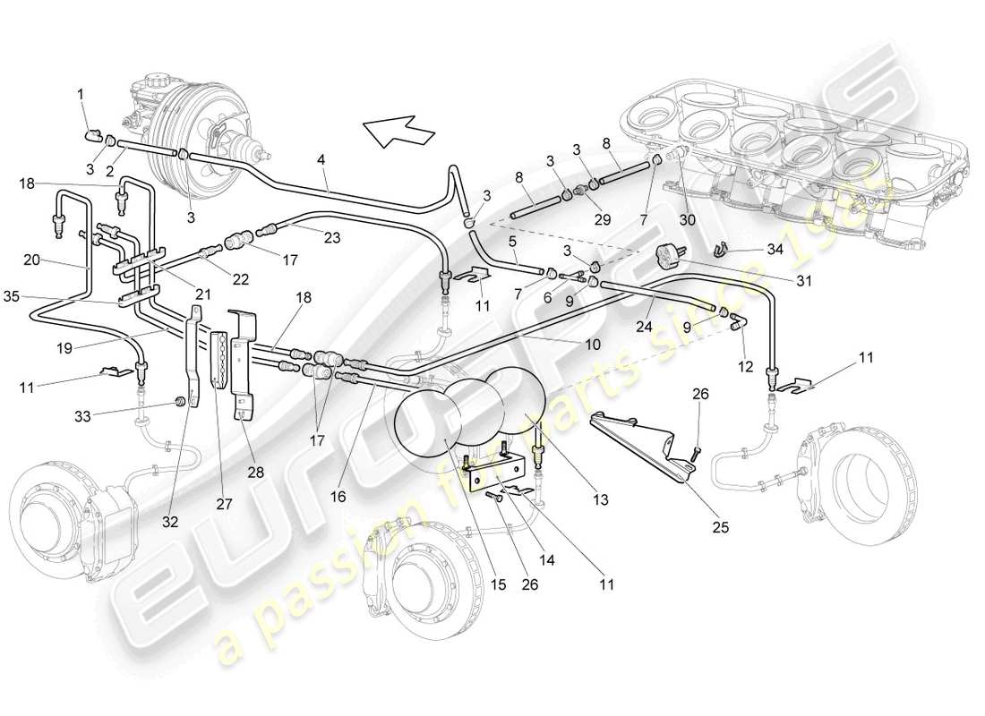 lamborghini gallardo spyder (2008) bremsrohr ersatzteildiagramm