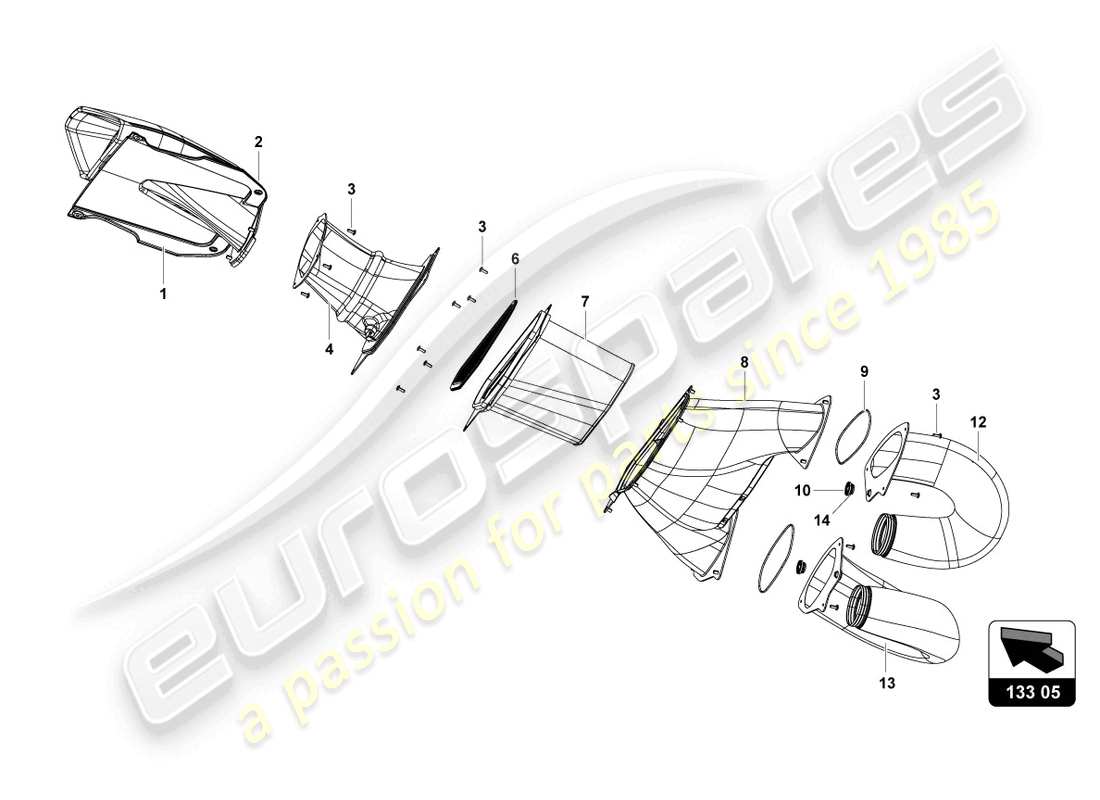 lamborghini 2022 (super trofeo evo 2) airscoop und luftfilter teilediagramm