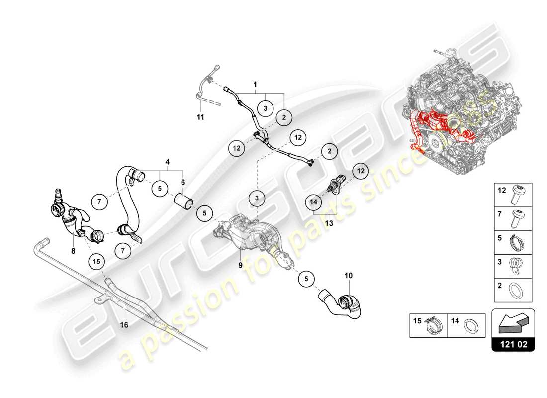 lamborghini urus s (2024) kühlmittelleitung - ersatzteildiagramm