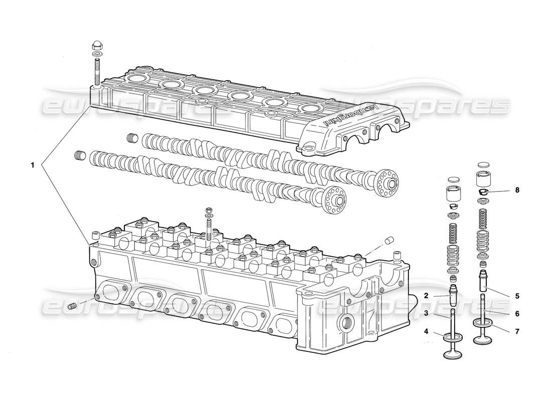 lamborghini diablo sv (1997) rechter zylinderkopf (gültig für kanada – märz 1997) teilediagramm