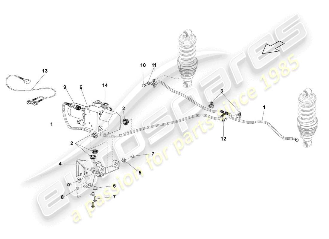 lamborghini lp570-4 sl (2014) hydrauliksystem und flüssigkeitsbehälter mit anschlussstücken ersatzteildiagramm