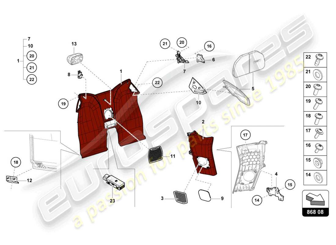 lamborghini evo spyder (2024) trim inner teilediagramm