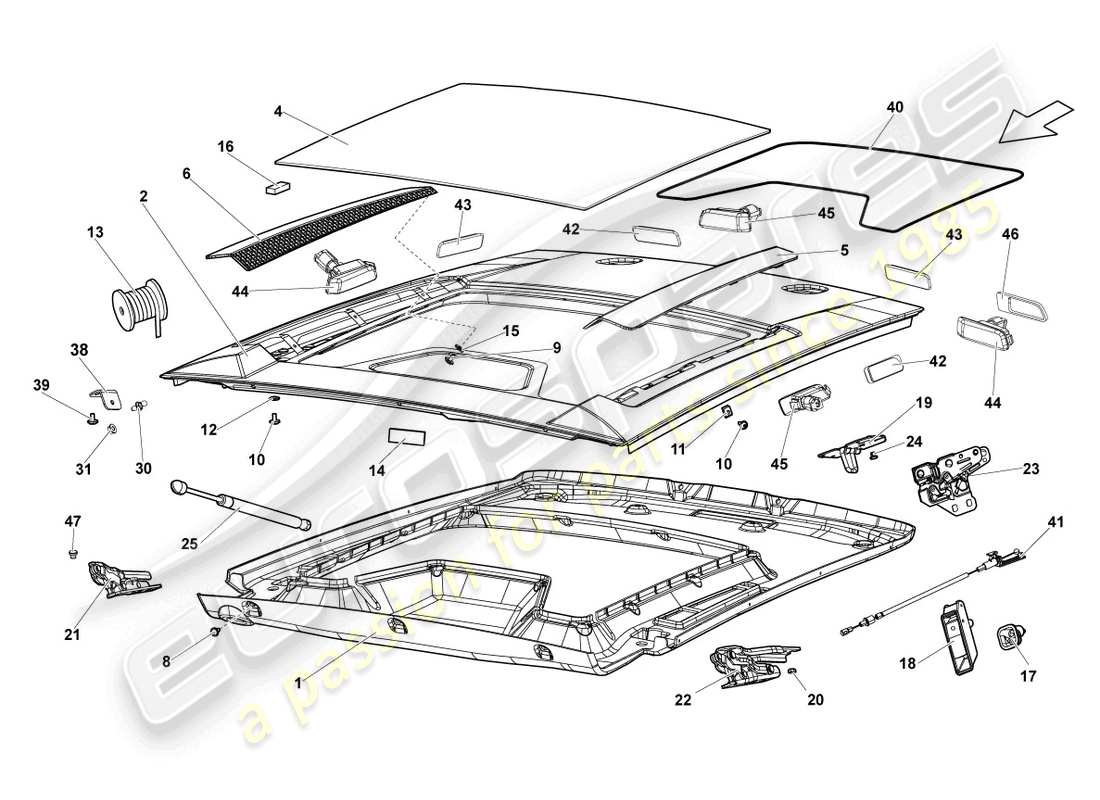 lamborghini lp560-4 coupe (2013) hintere deckel transparent ersatzteildiagramm