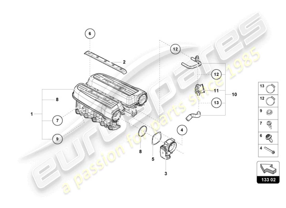 lamborghini tecnica (2024) ansaugkrümmer teilediagramm
