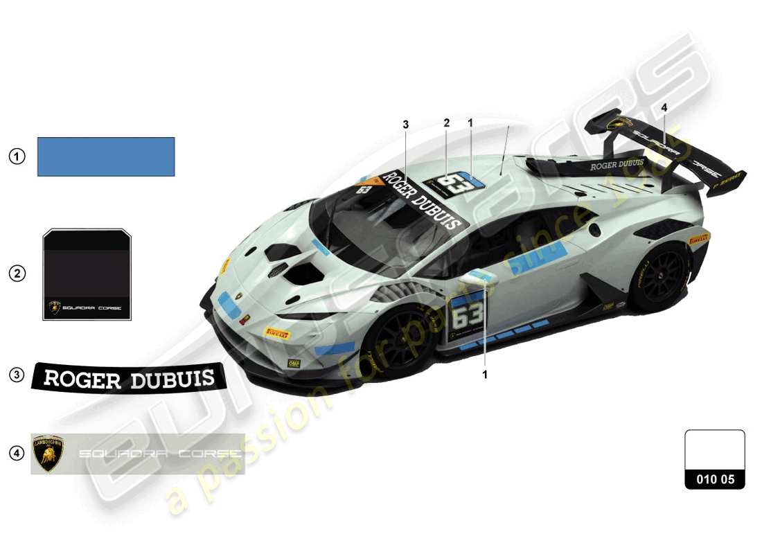 lamborghini 2022 (super trofeo evo 2) aufkleber ersatzteil-diagramm