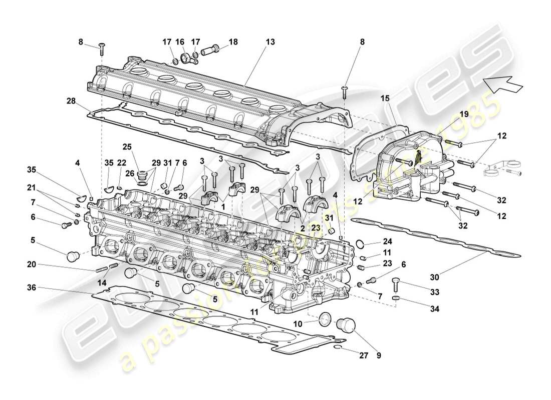 lamborghini lp640 roadster (2008) zylinderkopf rechts teilediagramm